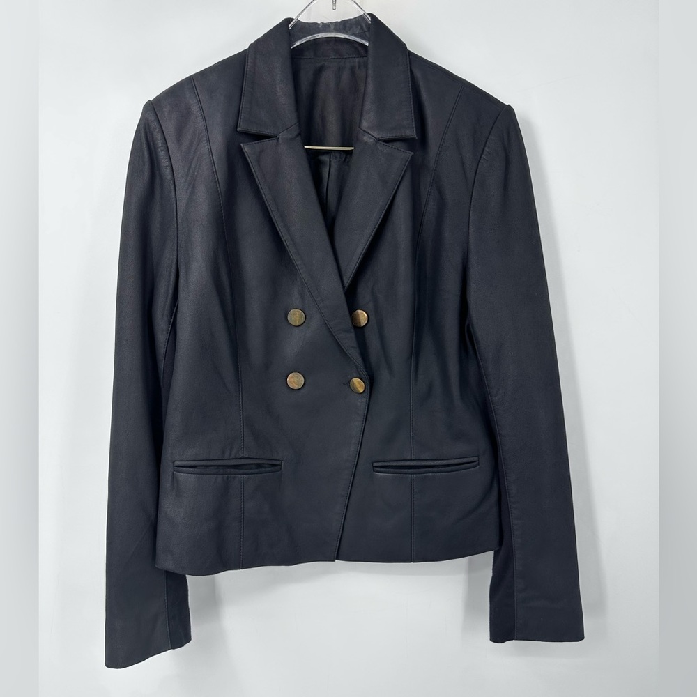Savi Lamb Leather Blazer Nappalon Double Breasted Coat Womens Medium | P112